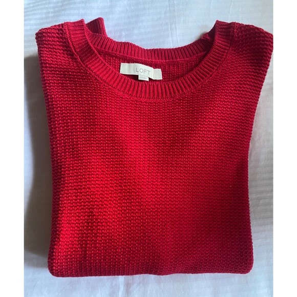 NWT Ann Taylor LOFT Textured Crewneck Sweater 100% Cotton Red XXL Button Cuff - Picture 1 of 9